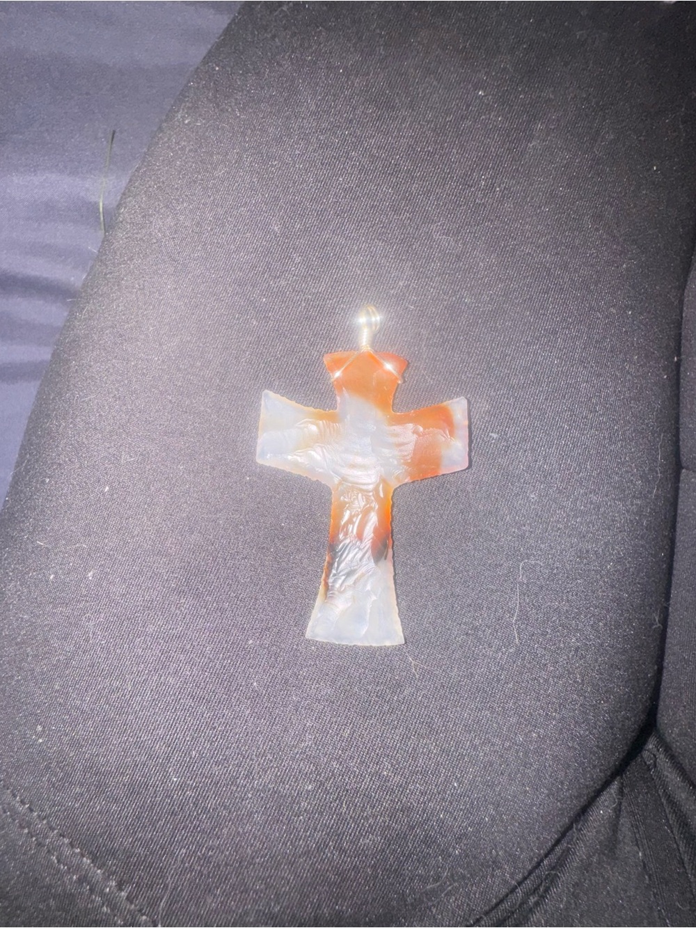 Agate Cross Pendant in Orange and Cream - Unbranded